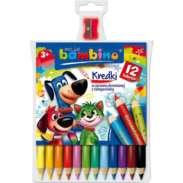 Puidust värvipliiatsid teritajaga Moje Bambino - 12 tk