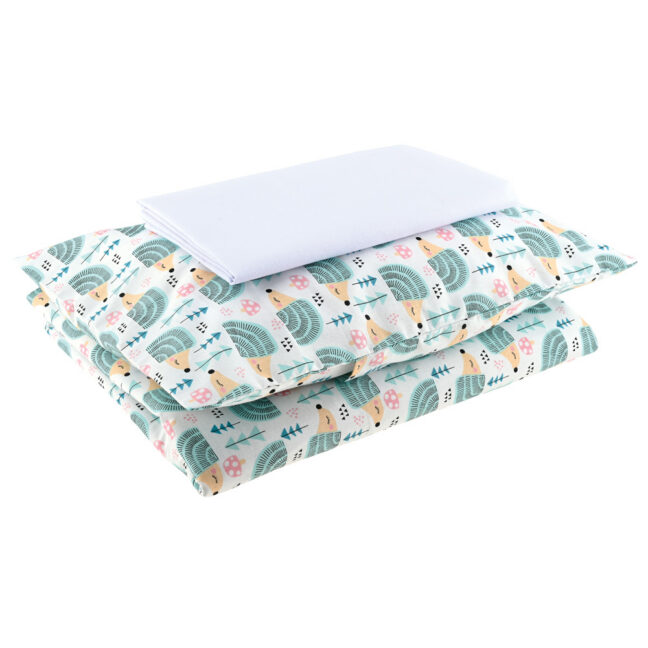 Voodipesukomplekt täidisega – valge siilidega